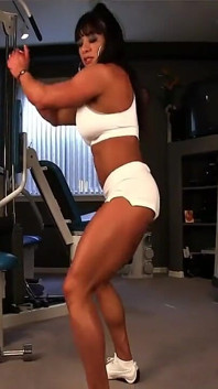 Muscle Babe Marina Strips in Her Home Gym