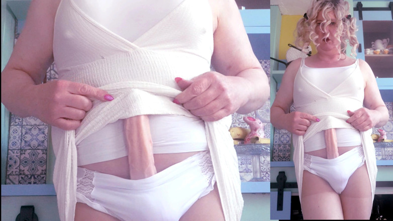Trans fur bitch: Futa-furbitch Shows Big Tits and Cock in Her Kitchen