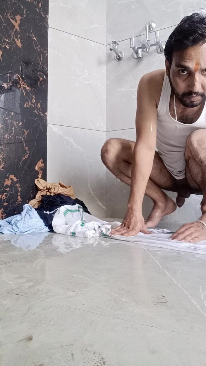 Rajasthani-old-lover: Desi young boy enjoy washing father's underwear