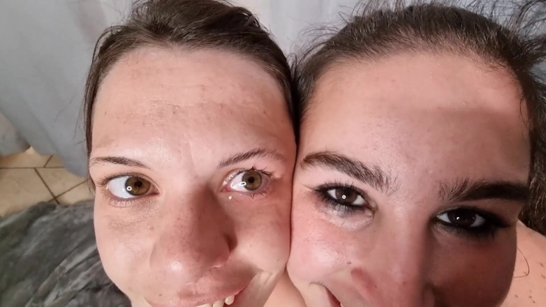 domslutfucker: FFM trekant avrunkning sperma i ögat, slickar sperma ur ögat