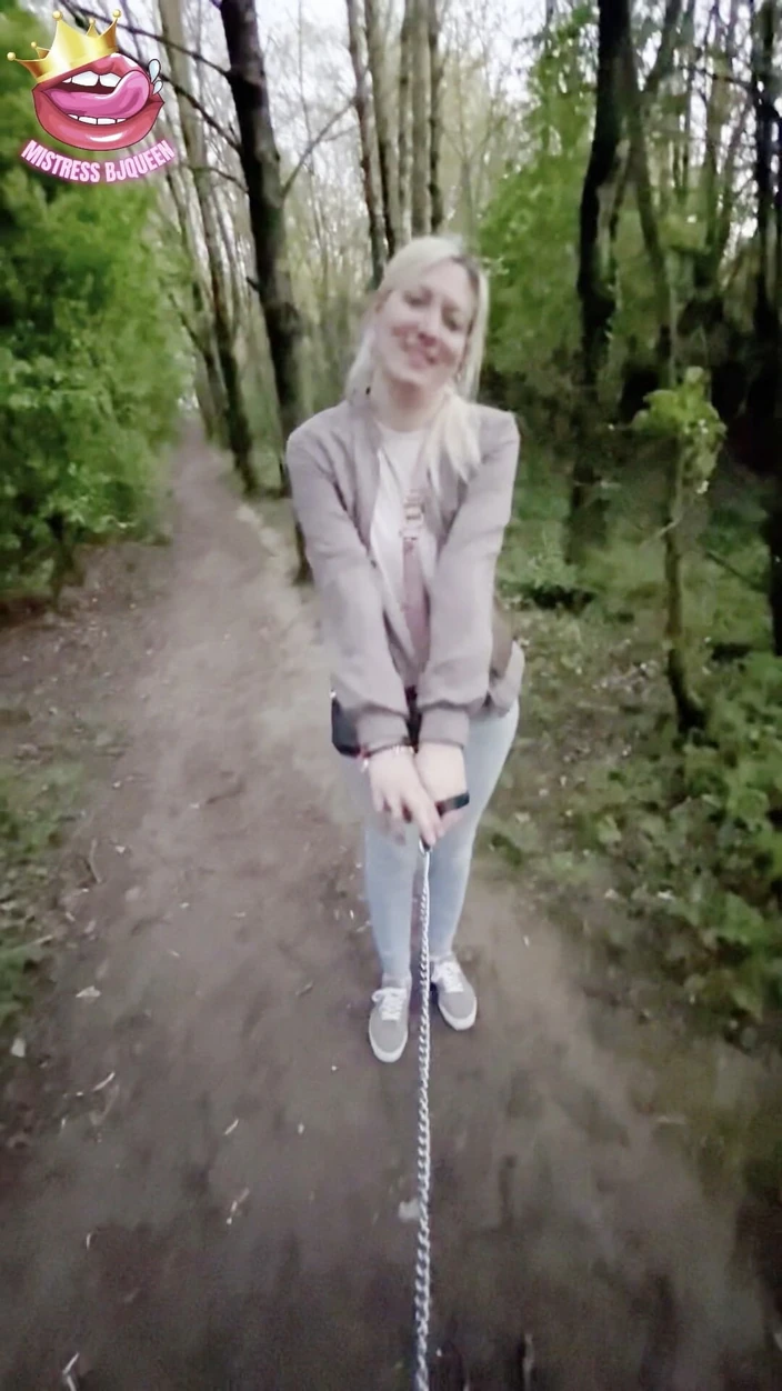 BJQueen and Rod: Humiliating Chastity Walk on a Leash Attached to His Locked...