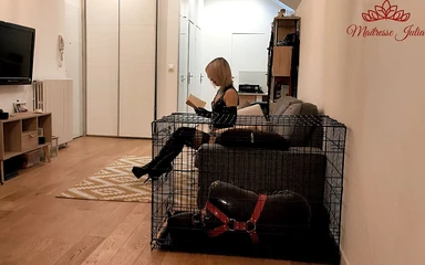 Maitresse Julia. Femdom en latex. Mon esclave vierge se fait enculer.