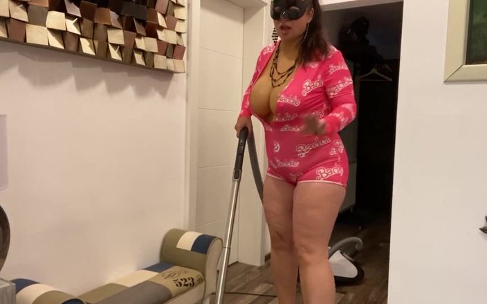 The big nipple MILF: Vacuuming with 38F fake tits