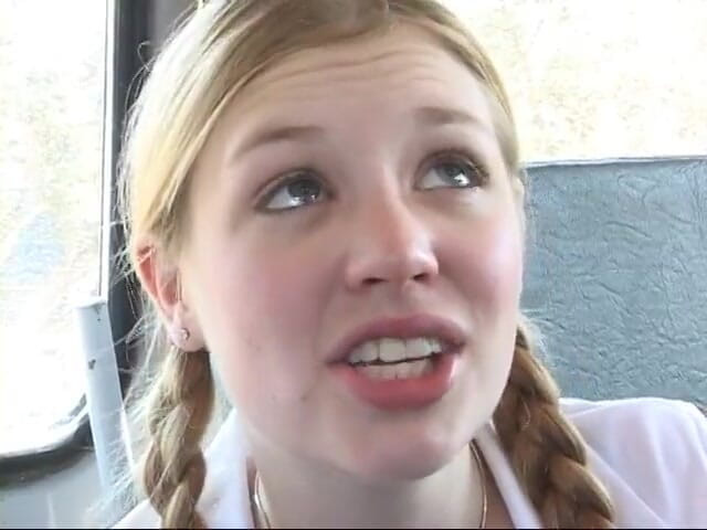 2 Girls 1 Guy: Two teen sluts pounded in the bus