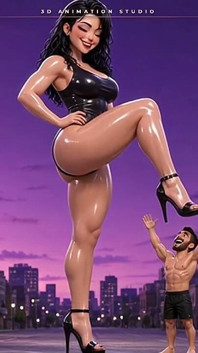 Oiled Giantess in High Heels Towers Over a Tiny Man - Giant Sole Comes Down Over You
