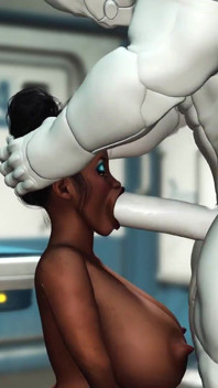 Seksowna młoda cycata murzynka uprawia ostry seks analny z seks-robotem w medbay