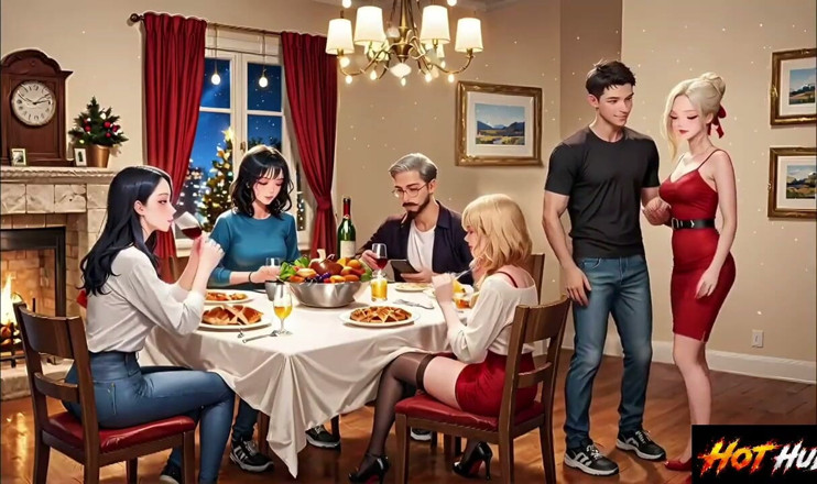 Nowhere: Stiefmoeder en stiefzoon neuken in het stiefgezinfeest cristmas-feestje neuken in...