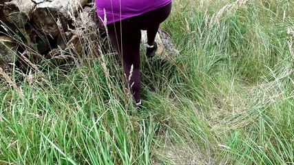 Bouncy Tits Action: Slapping and Whipping Her Pussy Red in the Woods