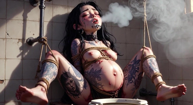 YOUR BEST FANTASY: 9 Month Pregnant Slave Tied up - Huge Belly on Display