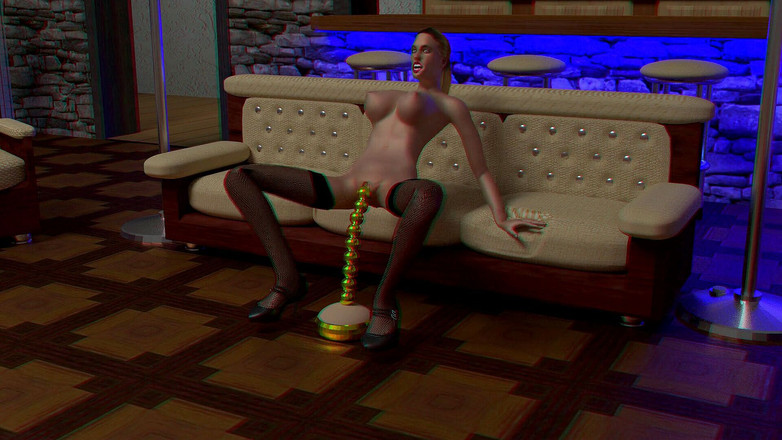 Multimediak: Anaglyph 3D - une MILF chevauche un gode couilles (utilisez des lunettes 3D pour...
