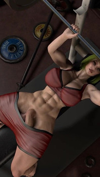 Gim tebal dickgirl kerja pantat di gim