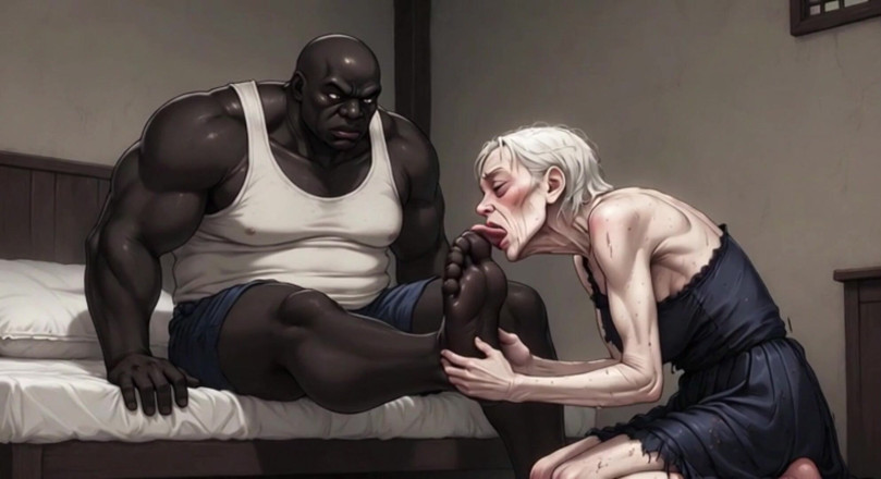 YOUR BEST FANTASY: 90 Year Old Granny Slave Licking Giant Black Man Feet -...