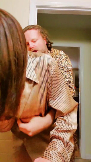 Satin Fetish King: Milf in gold satin blouse sucks and fucks