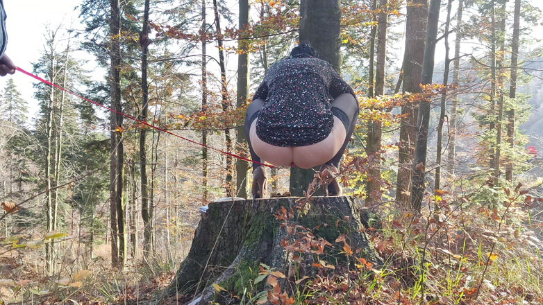 Toilet Mommy: Verzweifelt, Zu Pinkeln, Muss Sie Im Freien Mit Leine Pinkeln