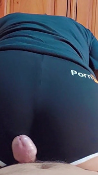 I Rubbed His Cock with My Tight Black Shorts and His Penis Started Leaking