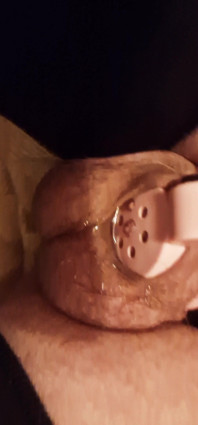 Wet Tiny Clitty Locked in Chasity Cage