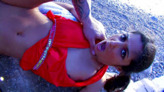 Real Home Made: Sexy babe in red dress and muscle guy on the...