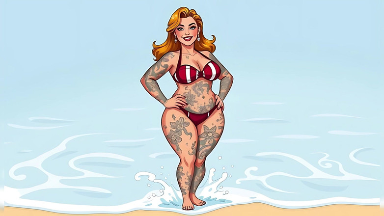 AI Porn: Ai tattoo nghệ thuật phụ nữ bikini cong