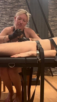 Strapped to Bondage Table Edged and Ruined