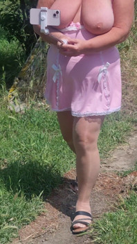 Me Walking Through the Olive Groves in Spain. I Pull My Tits Completely Out of the Sheer Pink Babydoll