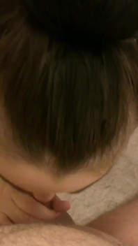Brunette Brisi masturbates and mouth fucks cock for the first time