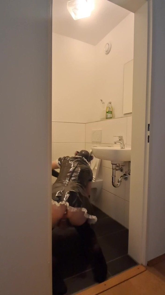 2GirlTs1Cock: Caged Sissy Maid Slave - Cleaning the Bathroom for Mistress and...