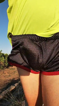 Tight Shiny Sport Shorts Bulging Routine (freeballing Outdoors)
