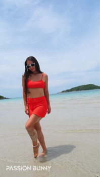 Orange Bikini Fun and Beauty Flashing on the Beach