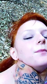 Ginger milf Vicki outdoor fucked by muscle guy with big cock