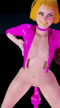 Neon piliç büyük neon pembe dildoya biniyor