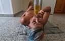 Carrotcake19: Wife Lying on Her Back Drinking Piss &amp;amp; Cum Through a...