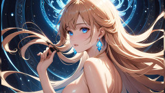 LustRender: Wir światła: piękna młoda kobieta szczotkuje włosy na bok