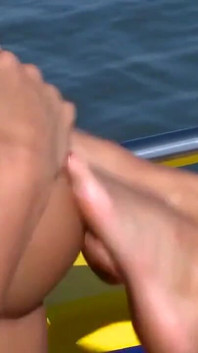 Two Beautiful Lesbians on the Boat Lick Each Other's Hairy Pussy and Tits with Big Nipples