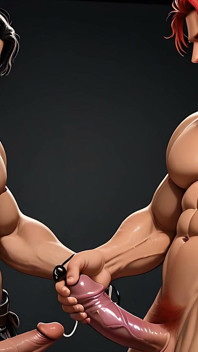 Un garçon de gym musclé se fait traire les mains libres d’une Écossaise musclée dans les Highlander