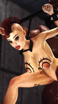 슈퍼 BDSM. 감옥에서 커프스를 입은 섹시한 펑크 소녀를 위한 대박 흑인 자지