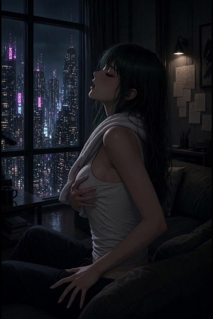 Wertstofsamler: Anime Green-haired Cyberpunk Rain Window Fuck