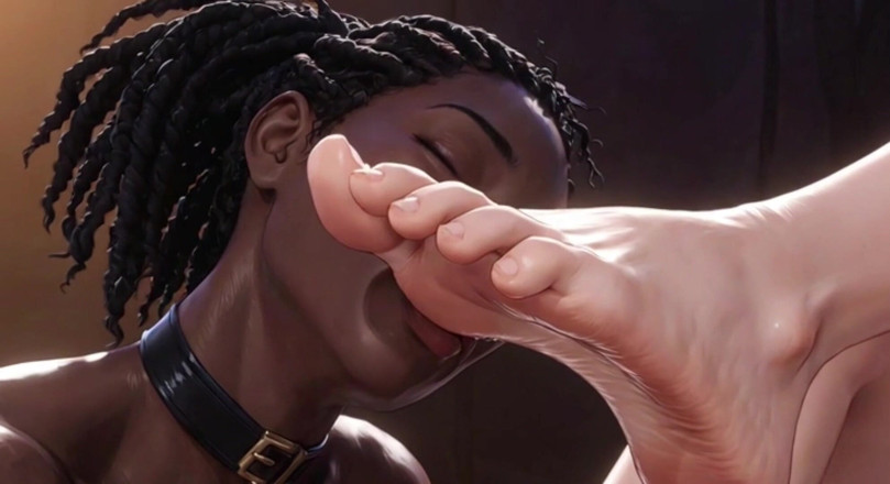 YOUR BEST FANTASY: Interracial Foot Worship - Ebony Slave Serving Blonde Queen Feet