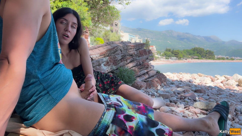 Katty West: Risky Outdoor Dick Flashing on the Beach - I Took His...