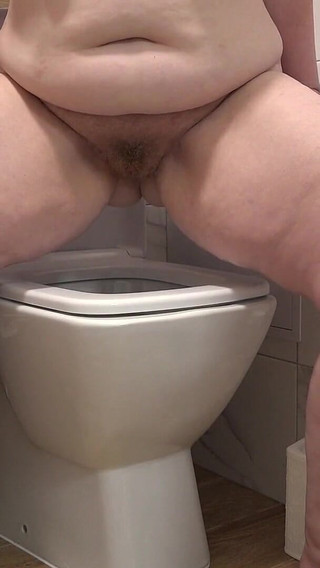 Thumbnail of Old Dirty Hairy Pussy Pisses for Licking. Chubby MILF with Dirty Talk in the Toilet.