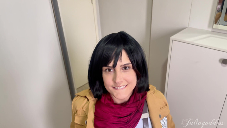 Shamelesscouple: Mikasa Cosplay BJ - brudne rozmowy i spust na języku