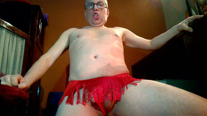 Dildo Man and Cross Hard Sex: Cumshot with red panties and prolapse