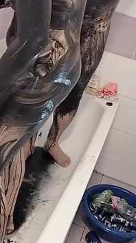 Amateur Couple Takes a Bath, Wife with Hairy Pussy, Big Ass, Big Tits.