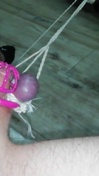 Sissy in Chastity CBT Balls Tied and Stretched Until They Turned Purple