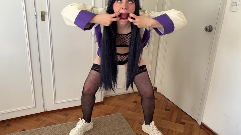 Spacenintenda: Hinata posiert mit Ahegao &amp; blowjob Dildo: Hinternklammerfetisch