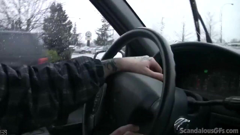 Scandalous GFs: Sexy gf shows off her pussy in the car