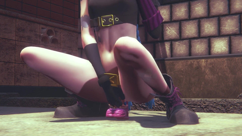 Waifu club 3D: Jinx found a pink dildo on the street and rides...