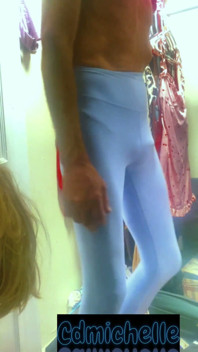 Cdmichelle Wearing Sexy Blue Spandex Bulging Withe See Through Thong