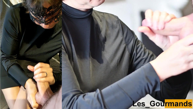 Les Gourmands: MILF sucks in black dress and gets cum on face