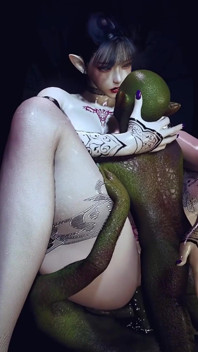 3D BBW Azjatycka milf po raz pierwszy seks w trójkącie z potworem