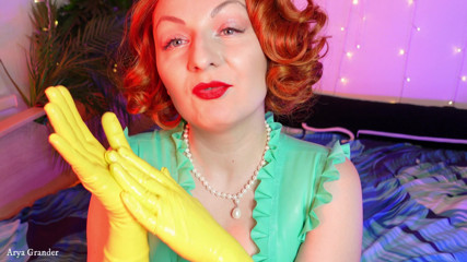 Arya Grander: Déchirer les vêtements : gants jaunes en latex en caoutchouc Arya...